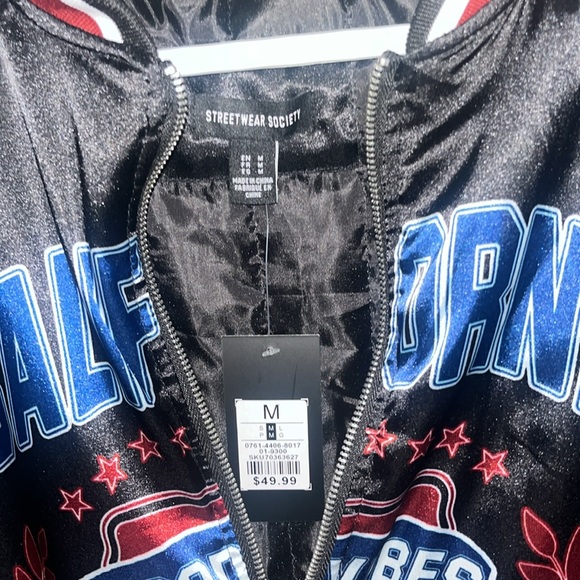 Women’s Medium Black Satin Embroidered Bomber Jacket - Picture 3 of 5